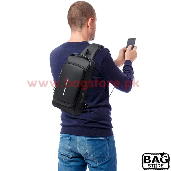 Fashion Men Sling Bag Pack with Lock Waterproof -Theft Chest Bag with USB Charging Port Shoulder Bag Body Backpack