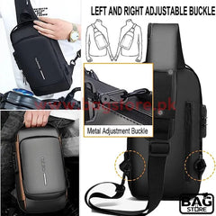 Fashion Men Sling Bag Pack with Lock Waterproof -Theft Chest Bag with USB Charging Port Shoulder Bag Body Backpack