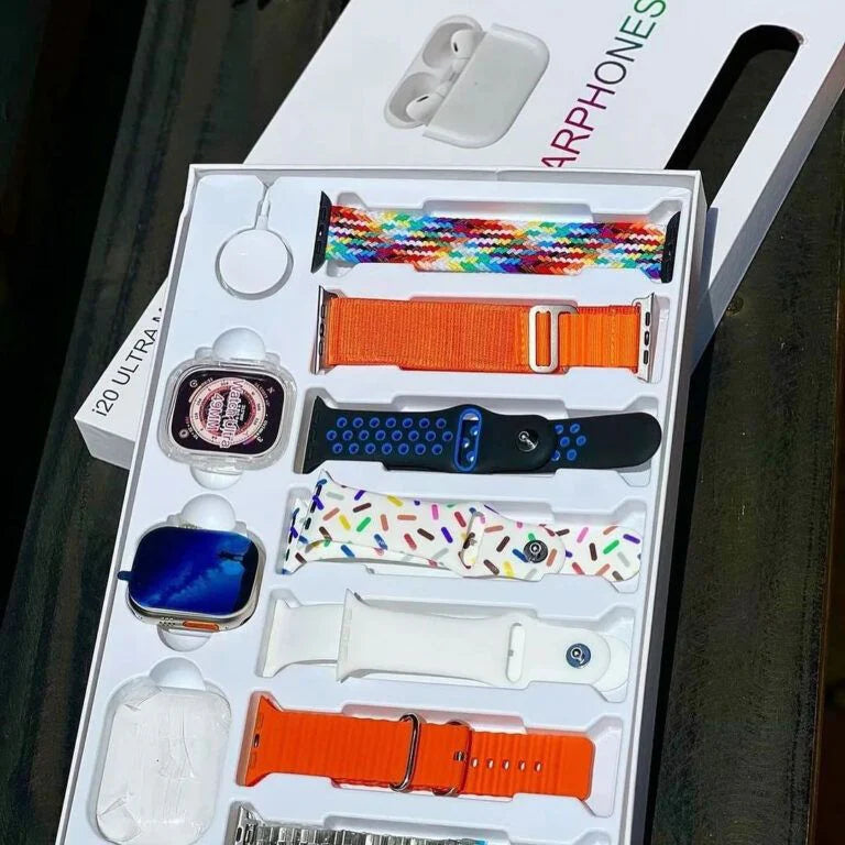 I20 Ultra Max Suit (10 in 1) Smart Watch + Earbuds Master Copy with 7 straps (ALLOW TO OPEN)